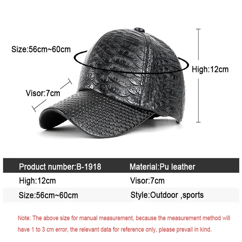 

Crocodile Grain Leather Men Cap High Quality Baseball Cap Snapback Hat Casual Sports Adjustable Dad Bone Hats