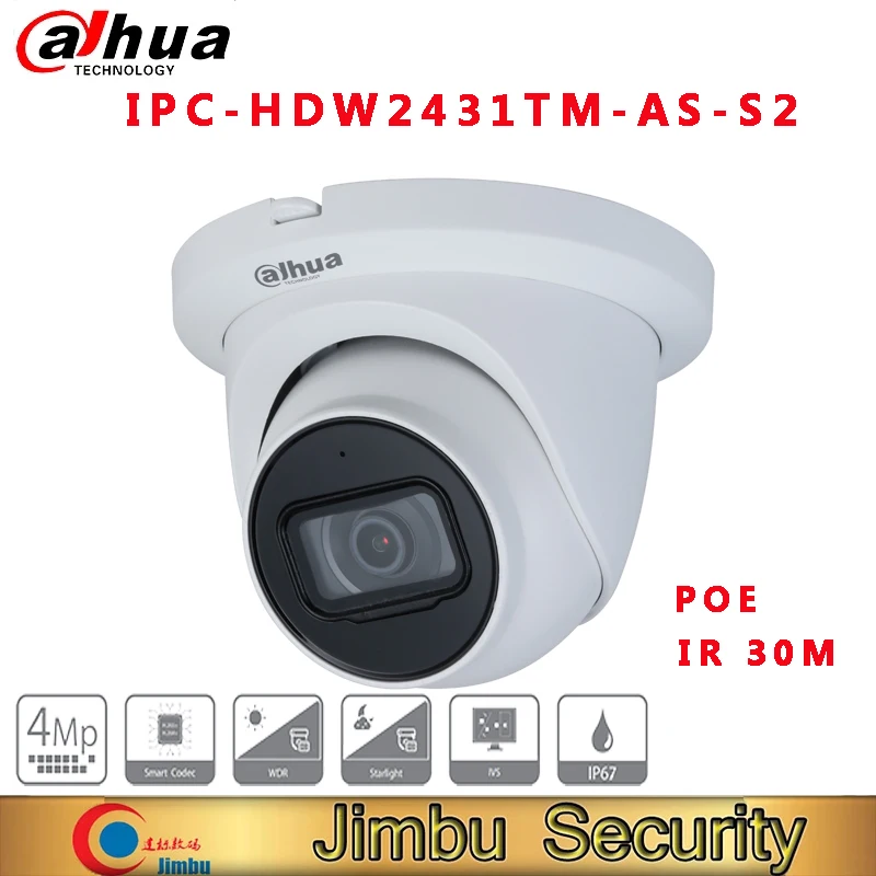 

Dahua IP poe Camera HDW2431TM-AS-S2 4MP IR30M Lite Fixed-focal Eyeball Camera Starlight CCTV Camera Video Surveillance Webcam