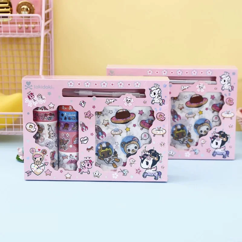 

Tokidiki Pink Tape Sticker with Cutting Tool Decorative Handbook Sticker DIY Paper Tape Stationery Gift Box