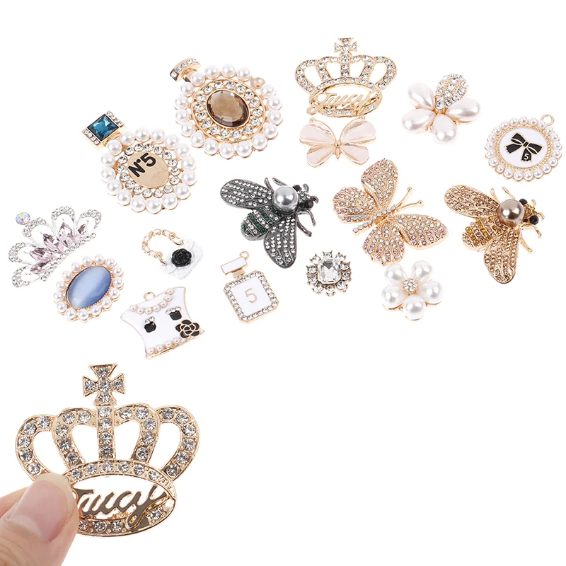 1pc Metal Charms Butterfly Bee Pearl Designer Shoe Bling Rhinestone Clog Shoes Croc Accessories | Обувь
