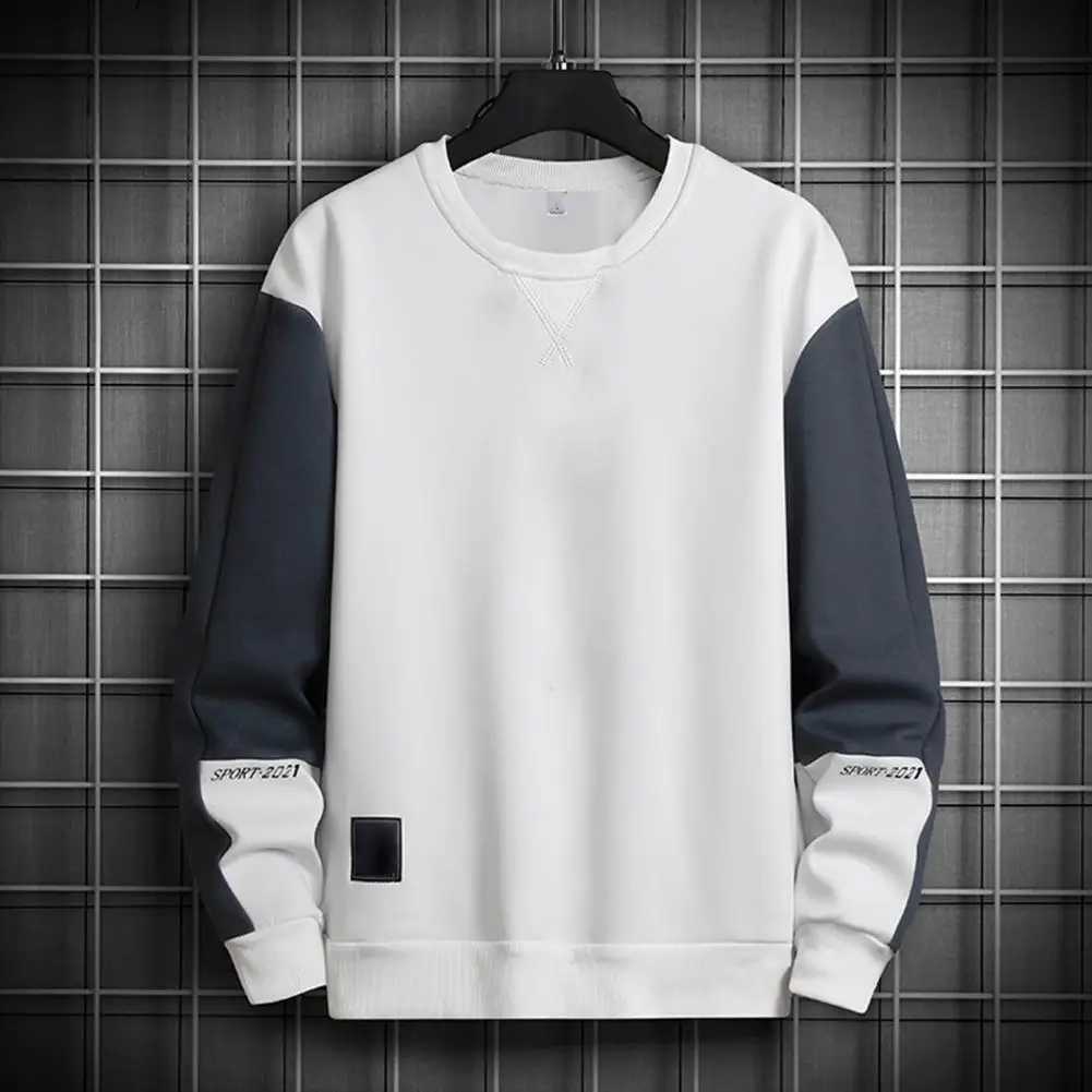 

Men Student Sweatshirt Contrast Colors Round Neck Loose Sweatshirt Casual Long Sleeve All Match Male Pullover Tops sudaderas