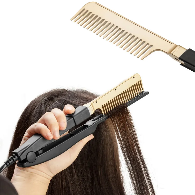 

Straightening Brush Heating Hot Comb Hair Straightener Irons Folding Hair Straight Styler Curling Iron V Shaped Hair Curler Comb