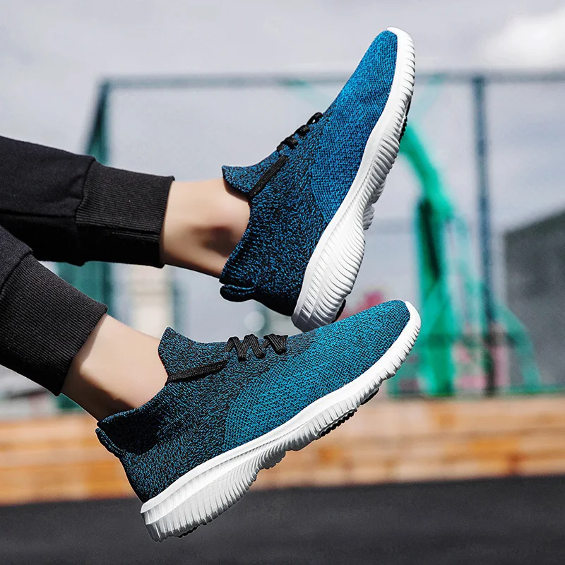 Мужские кроссовки синяя сетчатая Спортивная повседневная модная обувь на