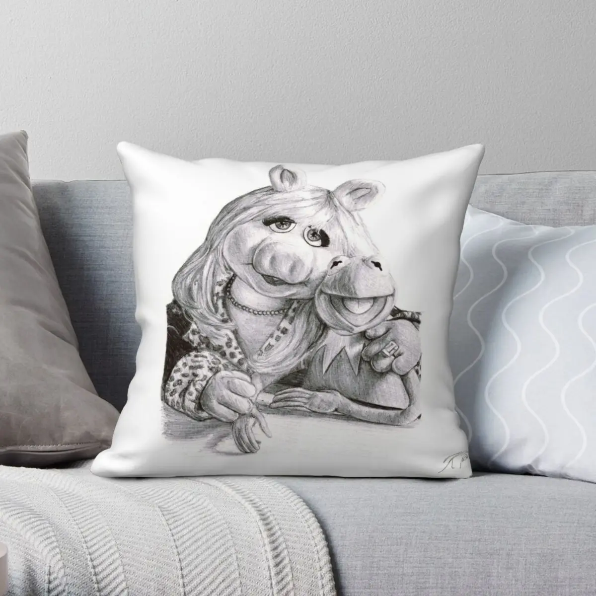 

Kermit Miss Piggy Ballpoint Pen Square Pillowcase Polyester Linen Velvet Zip Decor Throw Pillow Case Bed Cushion Cover 18"