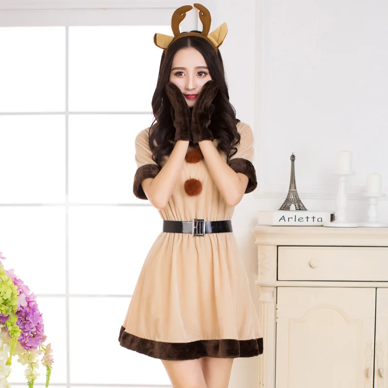 Для девочек-подростков Санта Клауса с принтом Олень костюмы для костюмированной