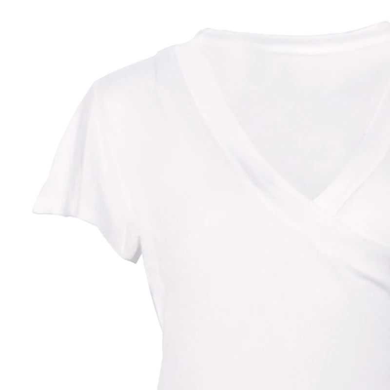 Women's Summer 2019 New Solid Color Fashion Casual V-neck Sexy Cross Short Sleeve T-Shirt | Женская одежда