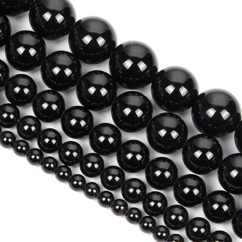 4-12 мм Гладкий натуральный камень разбросаны шарики черный агат бусины Свободные