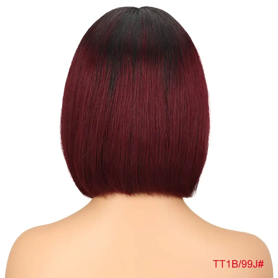 T1B 99J Rebecca bob парики на кружеве для черных женщин перуанские короткие парики из человеческих волос Омбре человеческие волосы парик Средняя часть 1" - Цвет волос: T1B 99J
