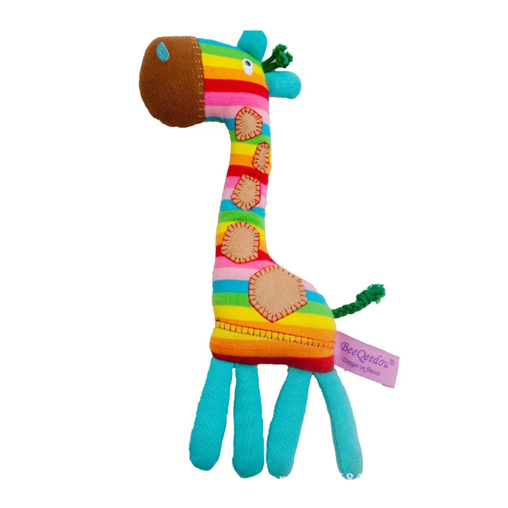 

Lightweight Rainbow Color Funny Infant Handbell Baby Rattle Washable Giraffe Shape Cute Soft Ring Bell Early Educational Toy