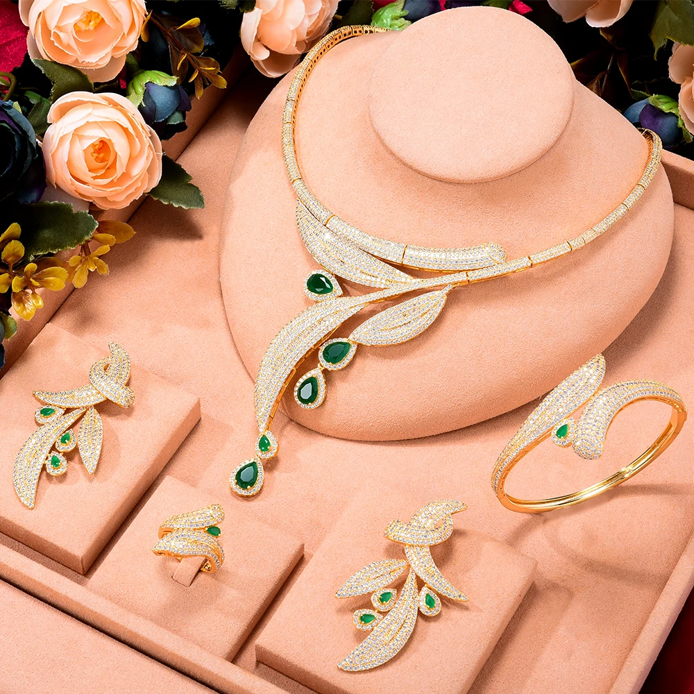 

Blachette Elegant Brand Bridal Wedding Jewelry Sets For Women Statement Necklace Earrings Ring Bangle 4pcs High Quality Wearring