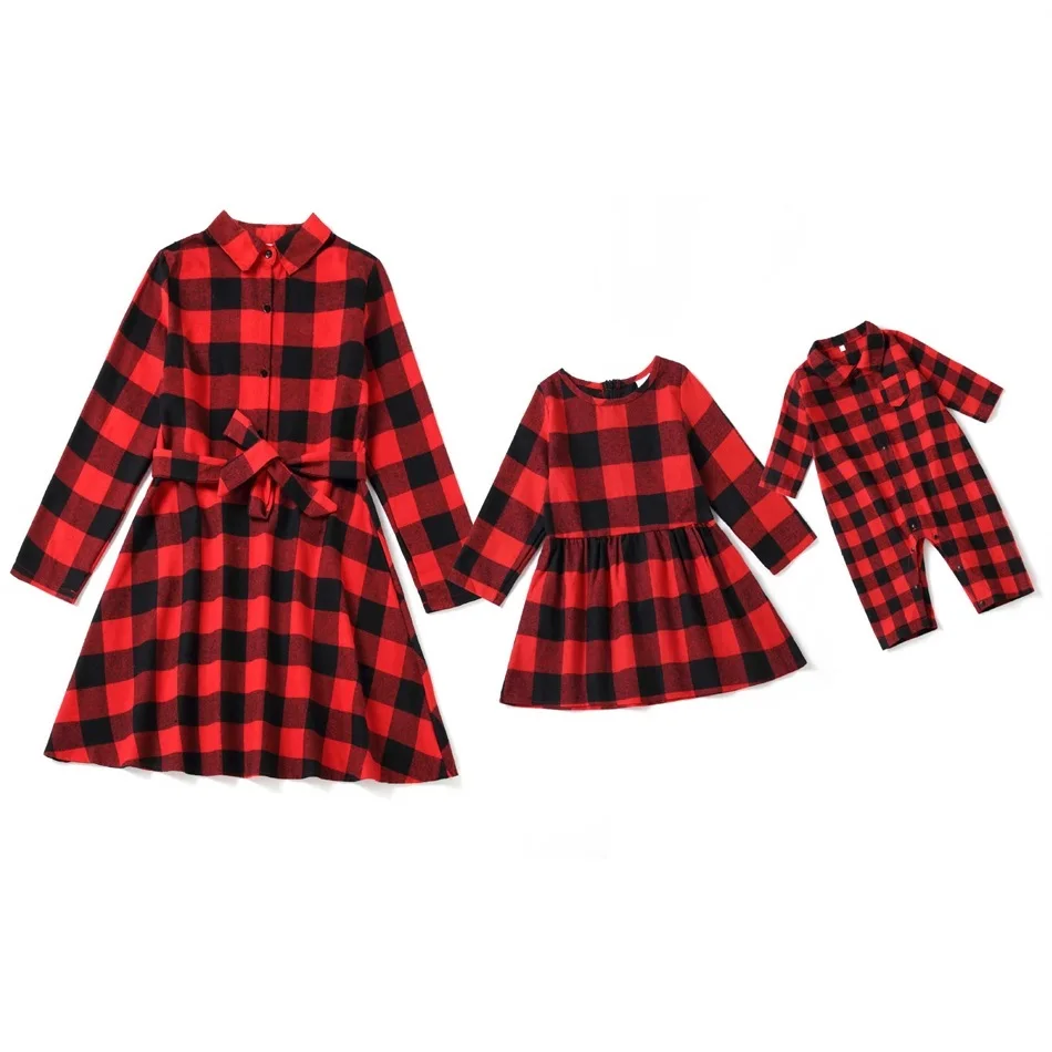 Christmas Mother Daughter Matching Dresses Family Set Plaid Mom Mum Baby Mommy and Me Clothes Autumn Women Toddler Girls Dress