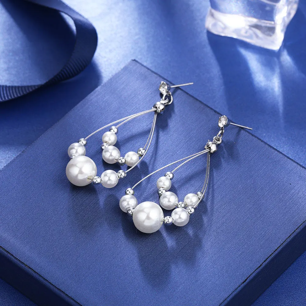 HanCheng модные висячие серьги с жемчугом Стразы длинные для женщин ювелирные