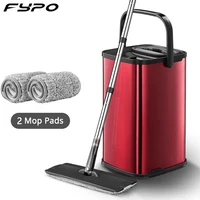 Stainless Steel Flat Mop 360 rotating set microfiber mop Bucket with 2 Rugs Metal Basket Sliding Type clean tool Floor Cleaner