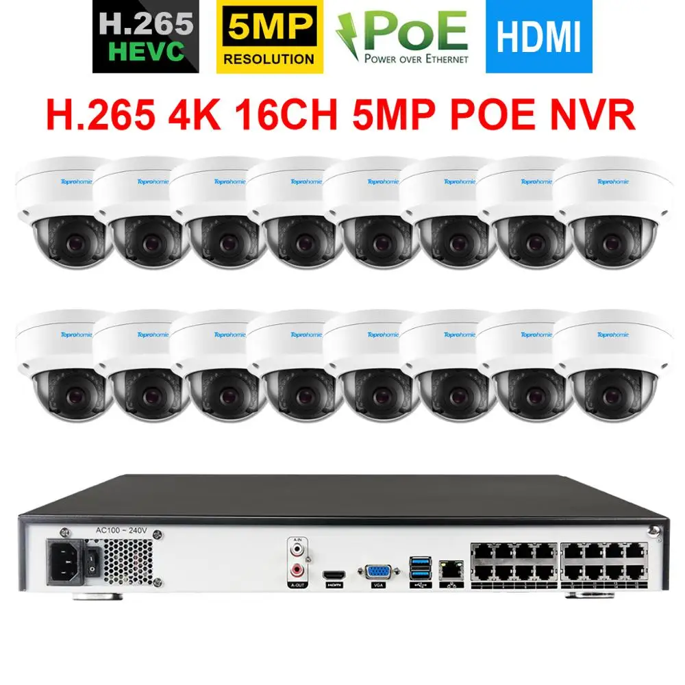 H.265 16CH 4K 5MP POE система NVR 16 шт. 48V 5Mp 2592X1944 безопасности/уличная Антивандальная Камера