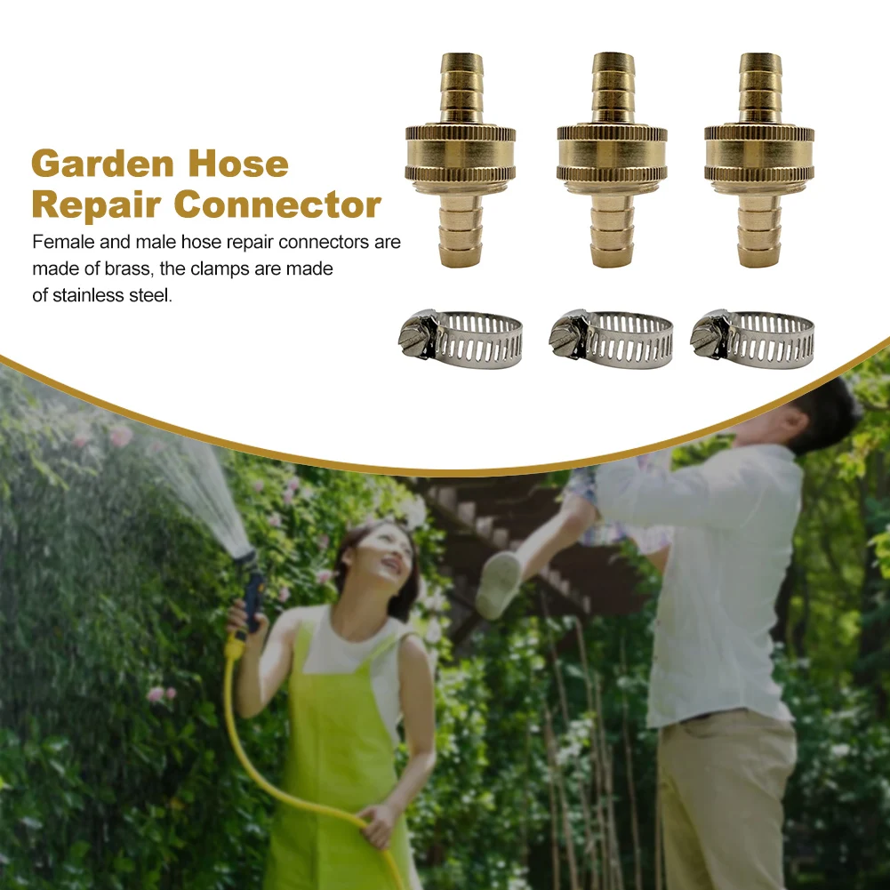 

3pack Tool Garden Hose Repair Connector Male Female Replacement 1/2 Inch Standard Brass Useful Easy Use Durable Accessories
