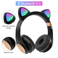rgb flash light cute cat ear wireless headphones noise reduction headset bluetooth childrens headset with microphone for phone