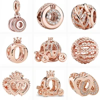 new arrived rose gold crown carriage heart leaves glittering beads fit original pandora charms silver color bracelet diy jewelry