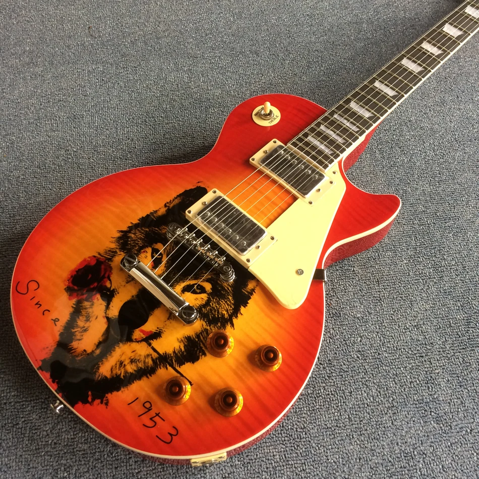 Бесплатная доставка Высококачественная электрическая гитара Тигр Пламя клен