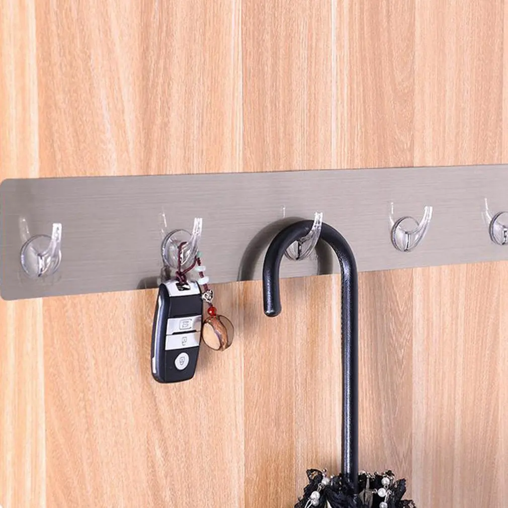 

Household Non-trace Stick Hooks Bathroom Kitchen Door Wall Non-punching Hook Hangers With 5 Hanger Hooks Strong Paste