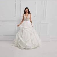 wedding dress luxury v neck a line backless bridal gowns sleeveless floor length tulle tiered bride gown %d1%81%d0%b2%d0%b0%d0%b4%d0%b5%d0%b1%d0%bd%d0%be%d0%b5 %d0%bf%d0%bb%d0%b0%d1%82%d1%8c%d0%b5