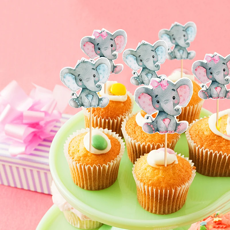 

12pcs Love Blue Pink Elephant Birthday Baby Shower Kids Favor Party Cupcake Decor Jungle Animal Cake Topper Supplies