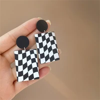 black and white acrylic earrings ins fashionable checkerboard earrings vintage temperament earrings for women