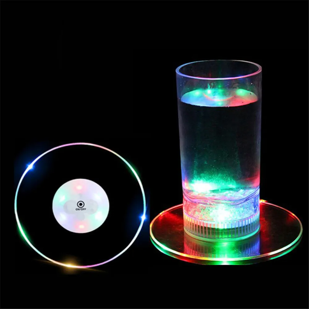

Ultra-Thin 10CM ED Cocktail Coaster Acrylic Luminous Coasters LED Bottle Stickers for Club Wedding Party Christmas Decoration