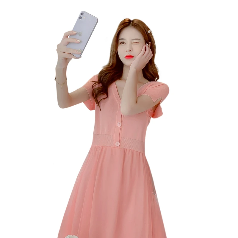 COIGARSAM лоскутное женское платье летнее трикотажное Сетчатое с v-образным вырезом