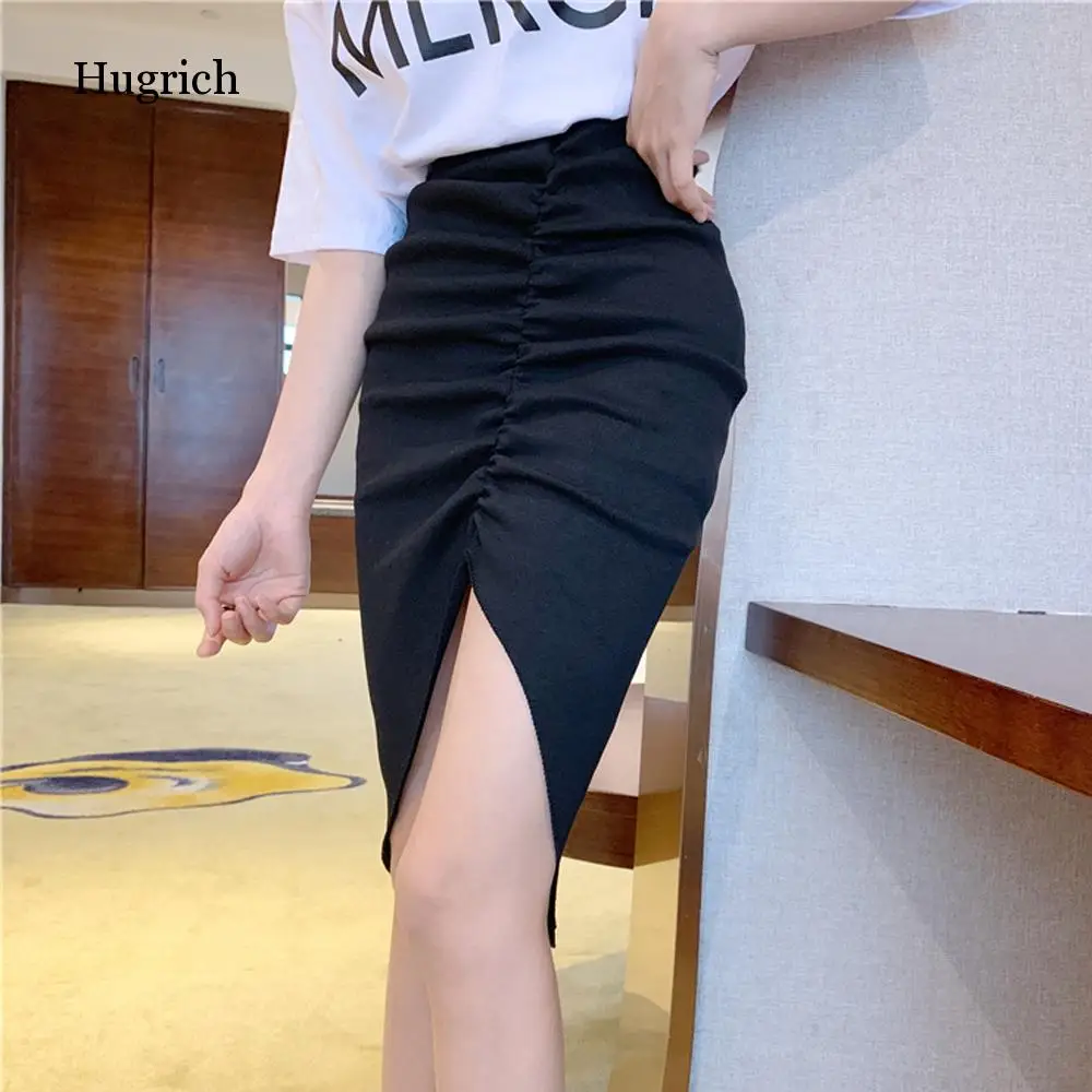 

Fashion Summer Casual Irregular Folds Womenes Skirt High Waist Bag Hip Slim Skirtes For Girl Lady For Work Party
