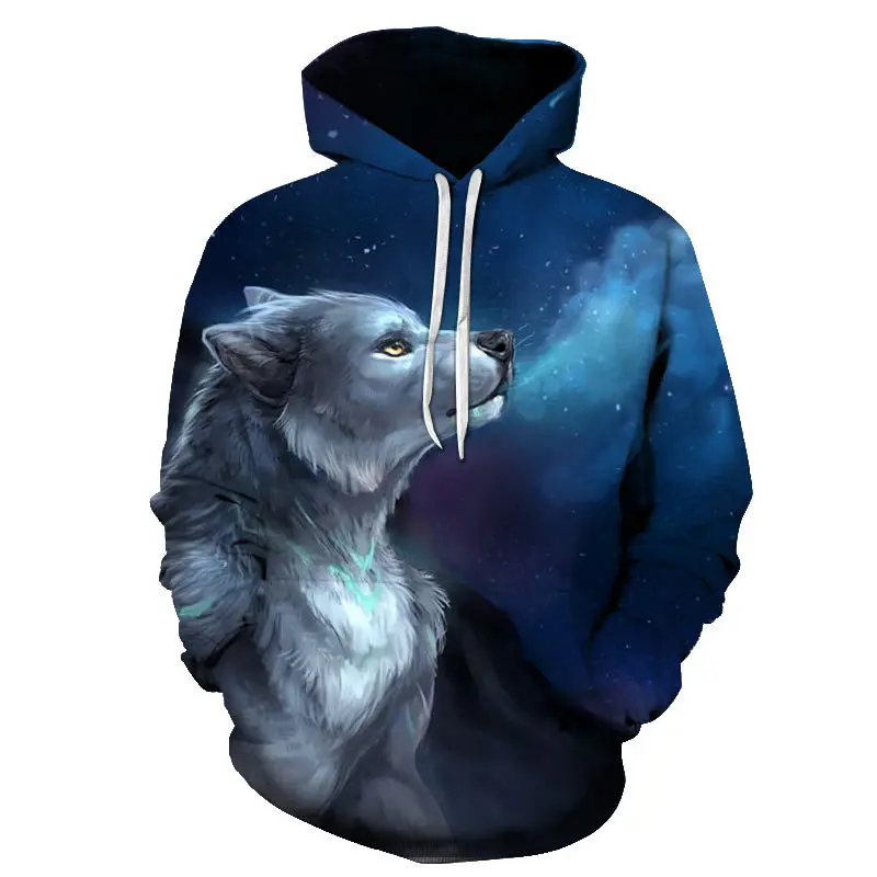 Новая толстовка с капюшоном принтом волка 3 D для осени и зимы 2020 в стиле хип хоп