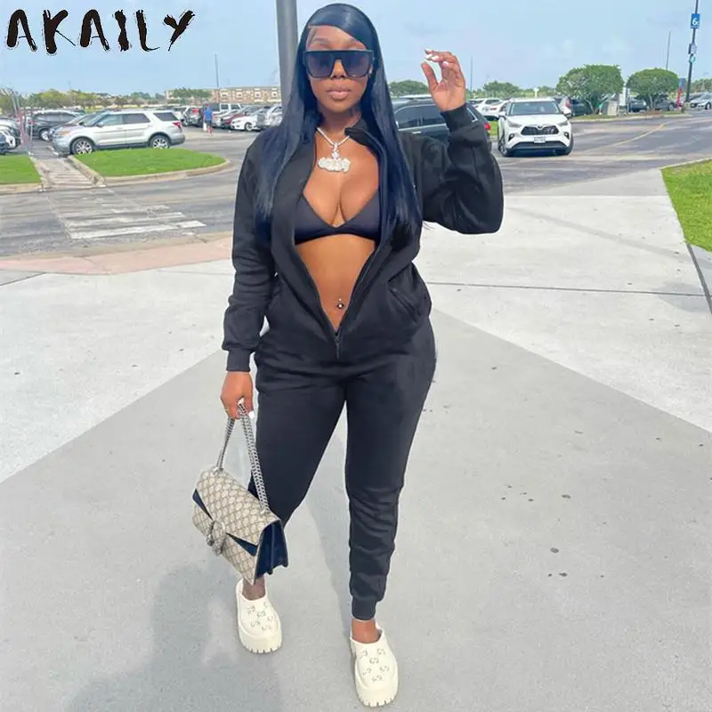 

Akaily Autumn Streetwear Black V Neck Zipper Bodycon Jumpsuit Women Slim Long Sleeve Elastic Jumpsuit Female Casual One Piece