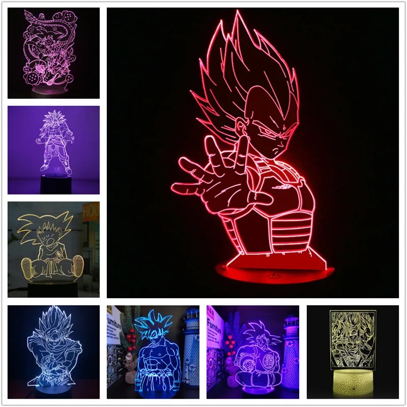 Anime 3D Lamp Dragon Ball Z LED Lampara Manga Figure Decoration Lampe DBZ Son Goku Vegeta Broly Buu Night Light Neon Luminaria | Освещение