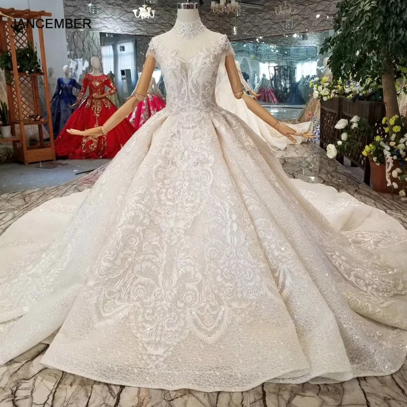 HTL032 Новые однотонные Свадебные платья с высоким воротом и рукавами-крылышками