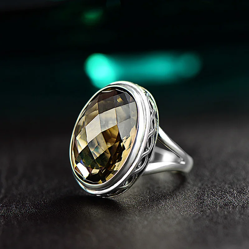 Настоящее чистое кольцо 925 пробы серебро дымчатый кварц антикварные