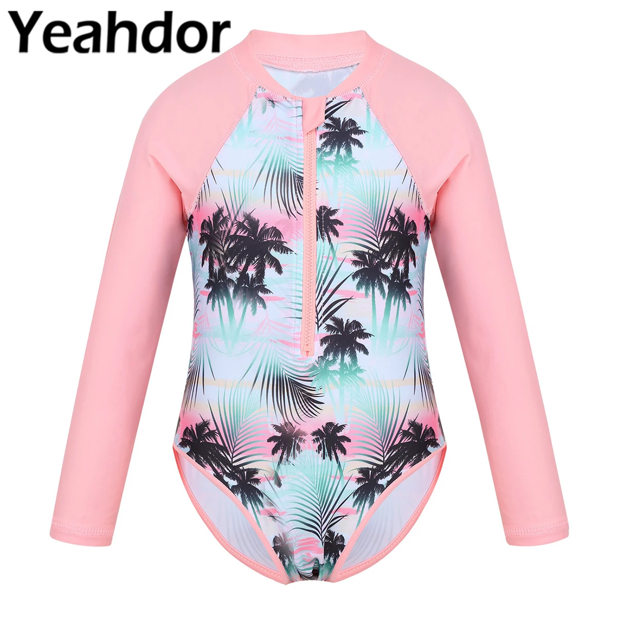 

Детский купальный костюм для девочек пляжная одежда 2021 с длинными рукавами ладони с рисунком на молнии; Детская одежда для плавания плавате...