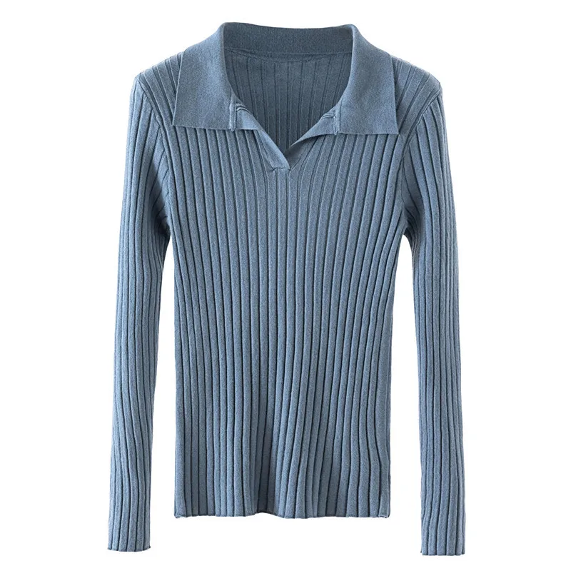 Autumn Winter Women Pullovers Sweater High Elasticity Casual Turn-down Collar Knitted Jumper Fashion Solid Slim | Женская одежда