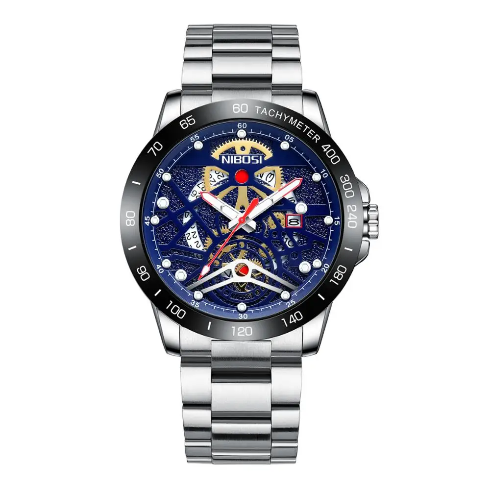 Наручные часы скелетоны NIBOSI из нержавеющей стали оригинальные наручные мужские
