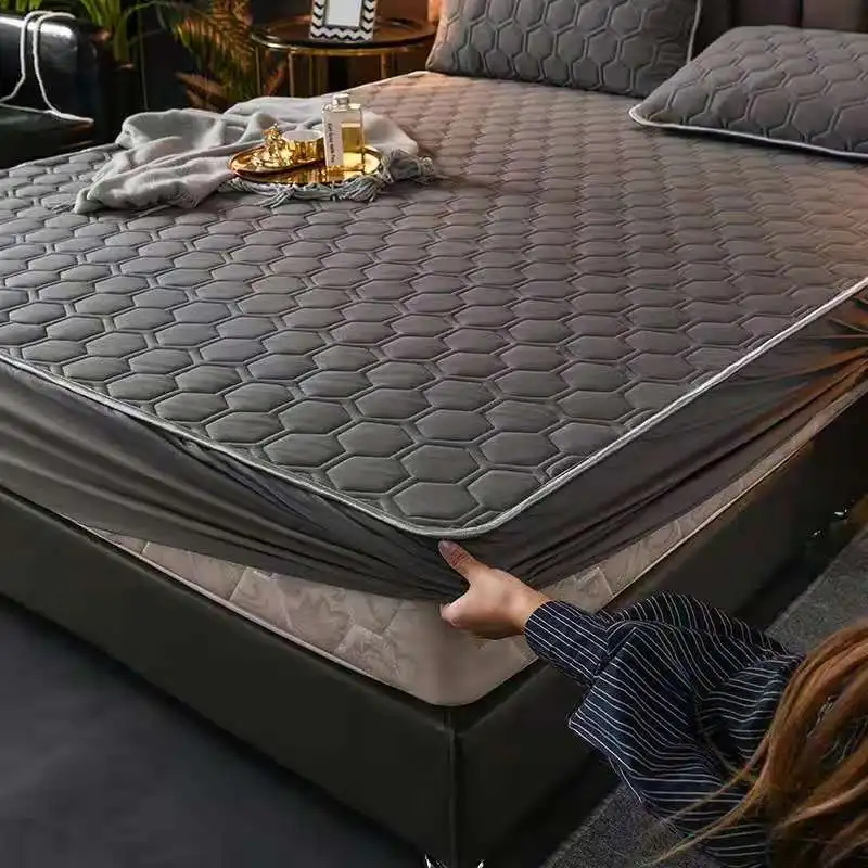 Solid Color Luxury Soft Velvet Latex Quilted Mattress Cover Thicken Short Plush Bed Pad Protector Not Including Pillowcase | Дом и сад