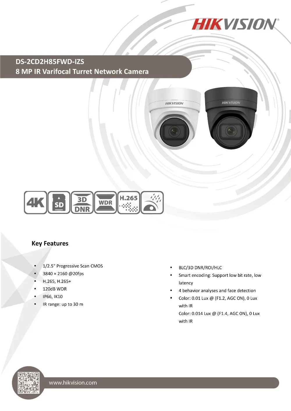 Hikvision DS-2CD2H85FWD-IZS, 8 Мп, вариокальная камера безопасности, H.265, револьверная камера видеонаблюдения, IP POE камера, 2,8-12 мм, распознавание лица