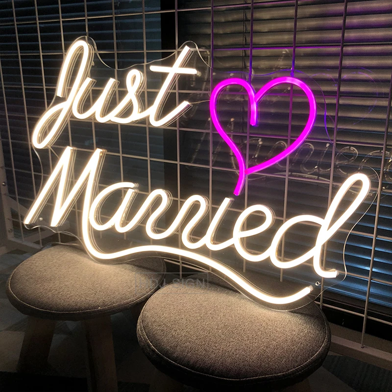 Custom Led Neon Sign Just Married Wall Decor for Home Hotel Hall Propose Wedding Party Personalized Background Decorative Light