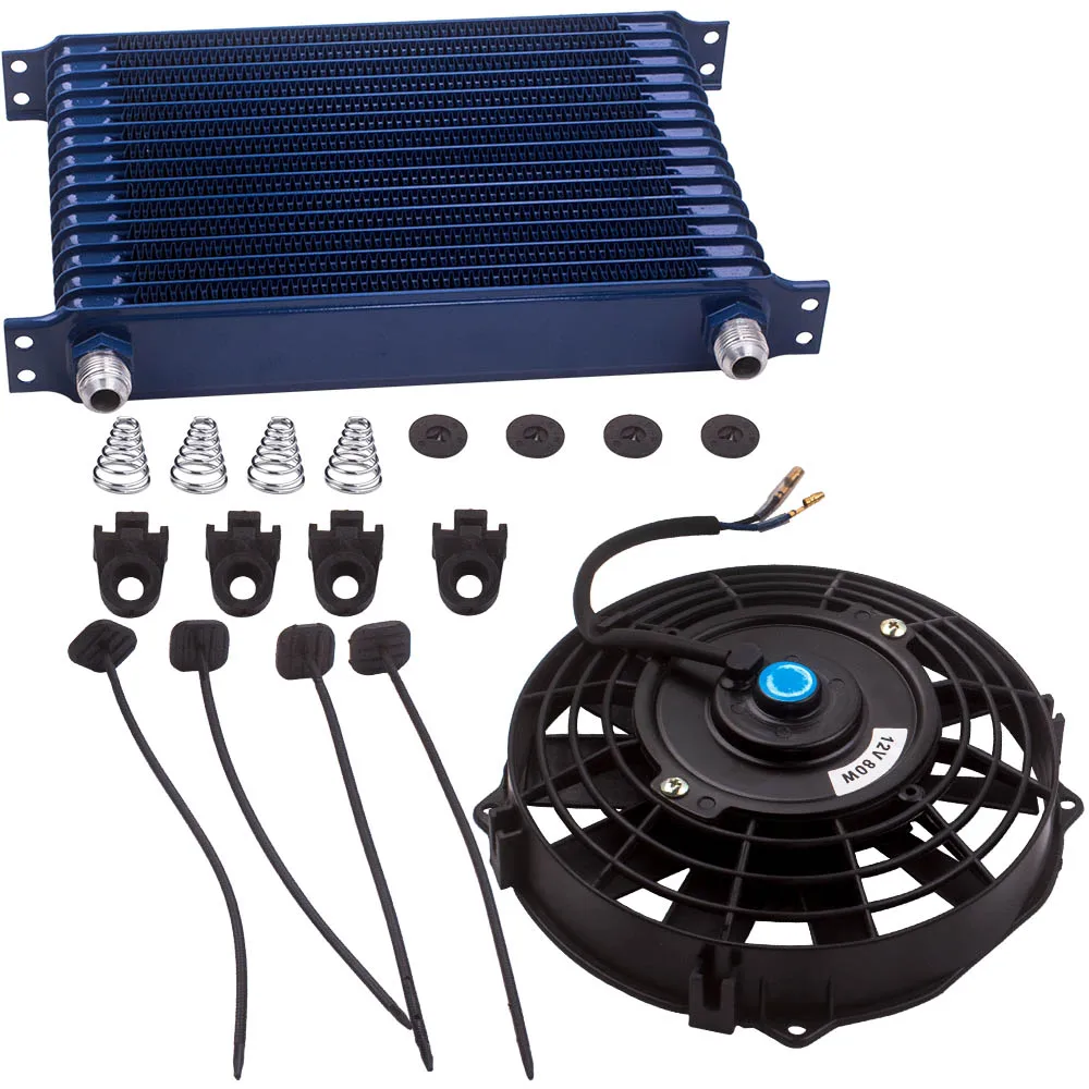 

7" Blue Cooling Fan and 15 ROW AN10 Universal Aluminum Engine Oil Cooler