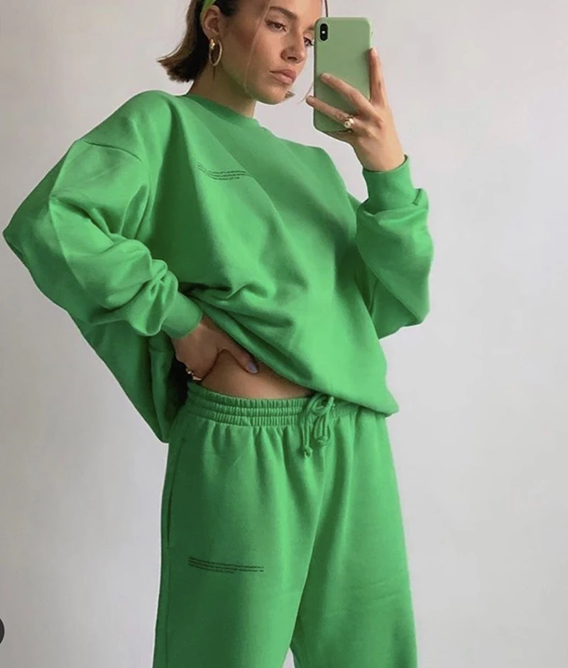 

2021 Spring high end two piece set cotton Elastic waist Print letters women's Casual style pant sets Solid color Sportswear