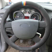 diy black suede hand stitched car steering wheel cover for ford focus 2 2005 2011