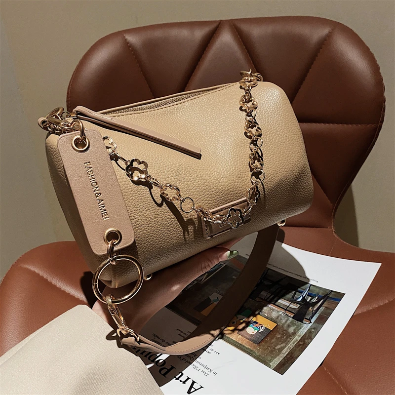 

Designer Solid Color PU Leather Chain Crossbody Shoulder Bags for Women 2021 New Fashion Trend Handbag and Purse Messenger Bag