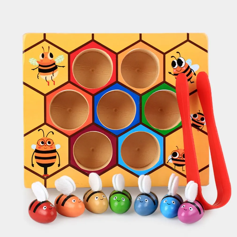Wooden Children Education Clip Beehive Games Early Childhood Tool Intelligence Color Cognition Small Bee Toys |