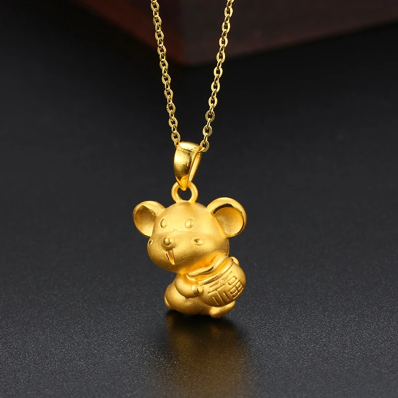 

NEW 24K YELLOW GOLD PENDANT WOMEN 3D 999 GOLD BAG MOUSE NECKLACE PENDANT