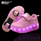 Детские светящиеся кроссовки на роликах для девочек и мальчиков, зарядка через USB, светящиеся кроссовки на двойных колесиках, подсветка, размеры 28-39