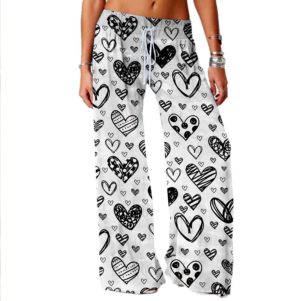 

2021 Floral Printed Pants Casual Loose Fit Rose chrysanthemum Wide leg pants Sweatpants Yoga pants For Women