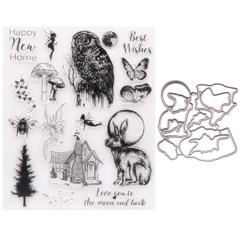 Fairy Owl Bunny House Tree Metal Cutting Dies and Stamps for DIY Scrapbooking Paper Cards Crafts Embossing Die Cuts