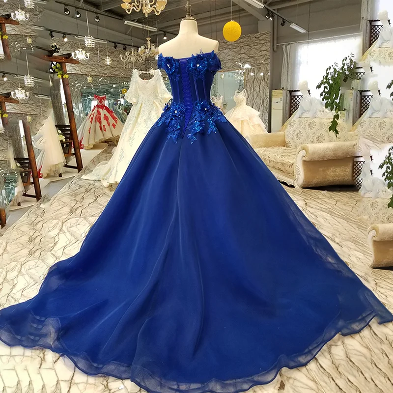 LS1440 3d цветы тюль голубой вечернее платье с плечом возлюбленный зашнуровать назад